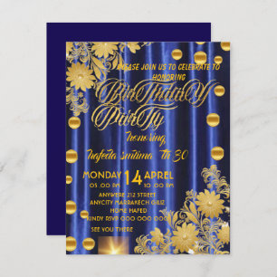 Invitation Royal Blue Gold fête d'anniversaire Invitation, fe