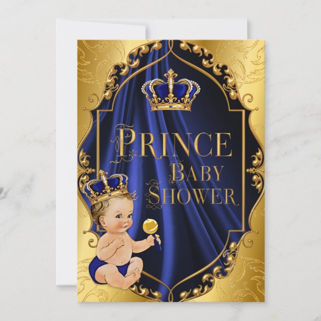 Invitation Royal Blue & Gold Little Prince Crown (Devant)