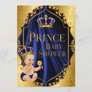 Invitation Royal Blue & Gold Little Prince Crown