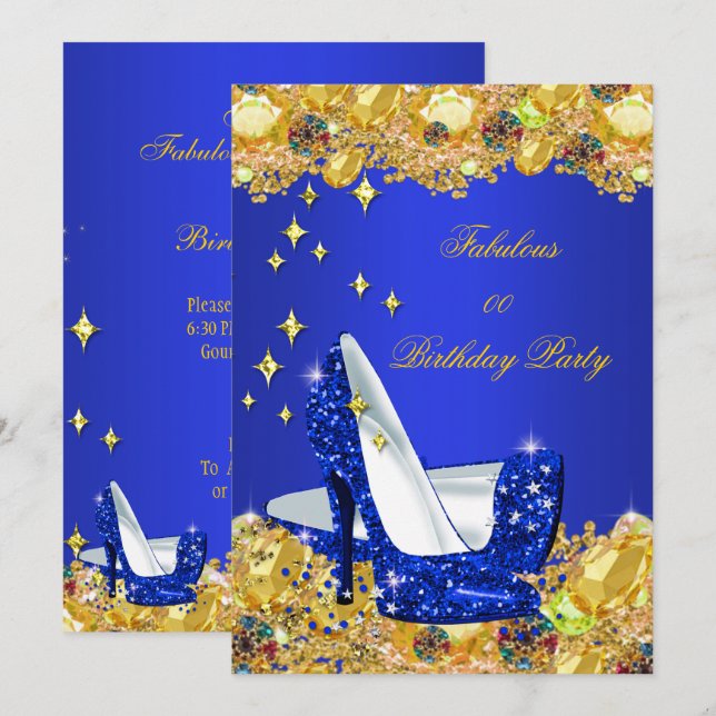 Invitation Royal Blue Gold Parties scintillant hauts talons f (Devant / Derrière)