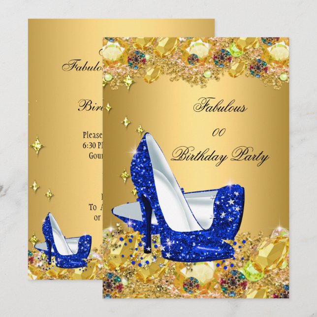 Invitation Royal Blue Gold Parties scintillant talons hauts F (Devant / Derrière)