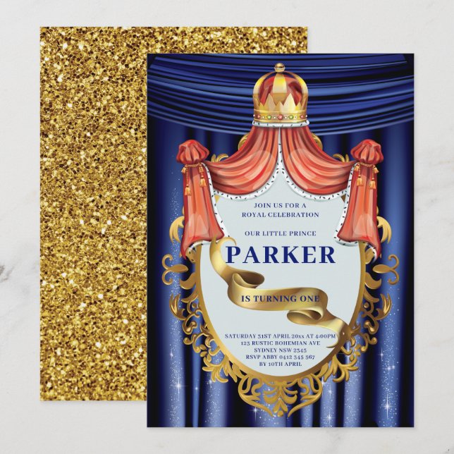 Invitation Royal Blue Gold Prince Anniversaire (Devant / Derrière)