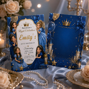Invitation Royal Blue Gold Princess 20e Anniversaire