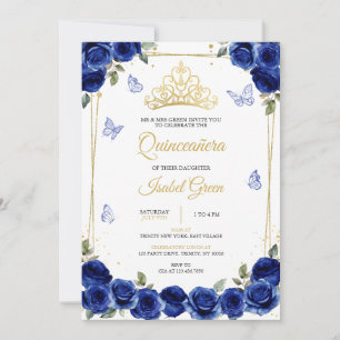 Invitation Royal Blue Gold Quinceañera