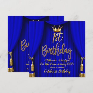 Invitation Royal Blue & Gold Royal Crown Prince 1er anniversa