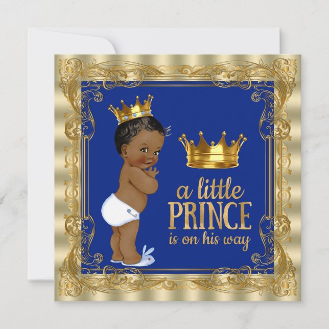 Invitation Royal Blue Gold Royal Prince Baby shower (Devant)