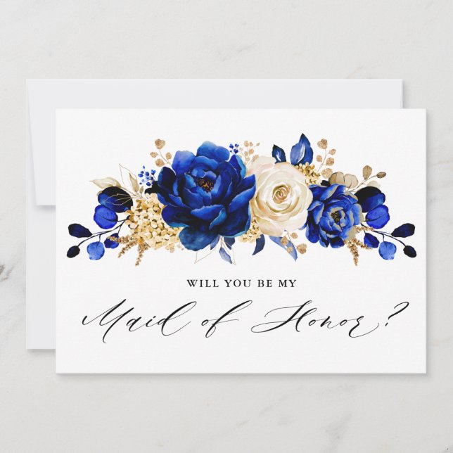 Invitation Royal Blue Gold sera-tu ma servante d'honneur ? (Devant)