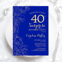 Royal Blue Gold Surprise 40e fête d'anniversaire