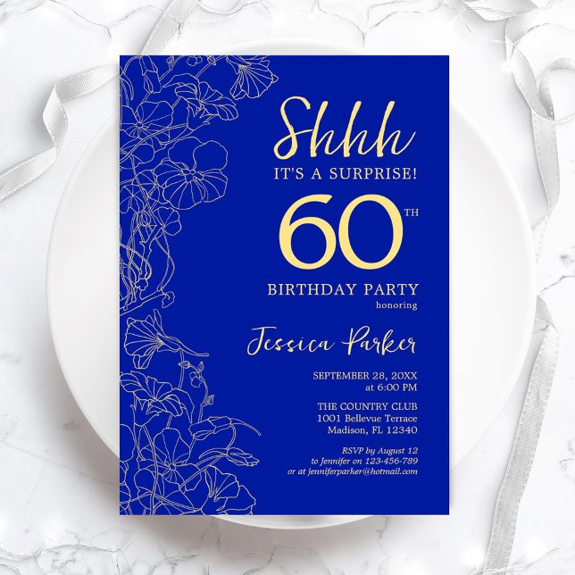 Invitation Royal Blue Gold Surprise 60e anniversaire (Créateur téléchargé)