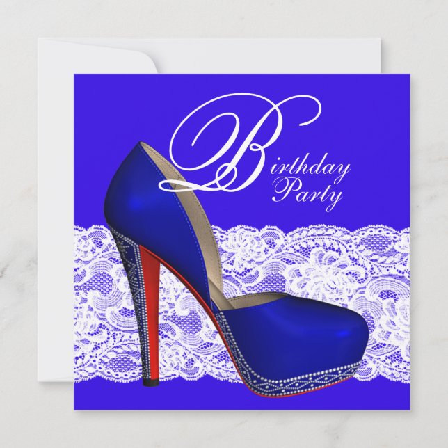 Invitation Royal Blue High Heel Chaussure fête d'anniversaire (Devant)
