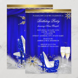 Invitation Royal Blue High Heures Snowflake Gold Champagne