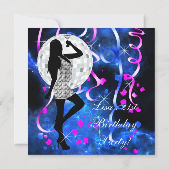 Invitation Royal Blue Hot Pink 21e fête d'anniversaire (Devant)
