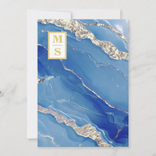 Invitation *~ Royal Blue Initials Agate QR AR66 RSVP Mariage