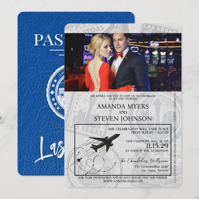 Invitation Royal Blue Las Vegas Passport Mariage (Devant / Derrière)
