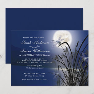 Invitation Royal Blue Mariage Pleine lune Dragonfly Pond
