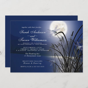 Invitation Royal Blue Mariage Pleine lune Dragonfly Pond
