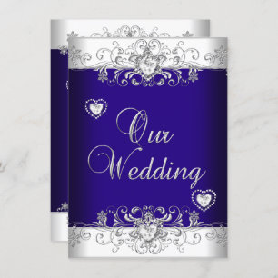 Invitation Royal Blue Mariage Silver Diamond Hearts 2