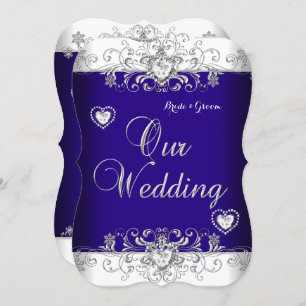 Invitation Royal Blue Mariage Silver Diamond Hearts b