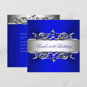 Invitation Royal Blue On Silver 30th Birthday Party
