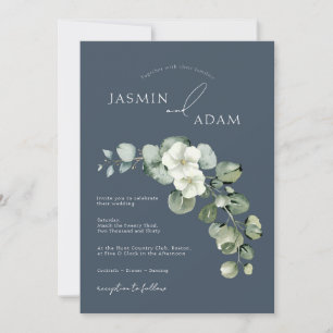 Invitation Royal Blue Opulence Eucalyptus Foliage Mariage