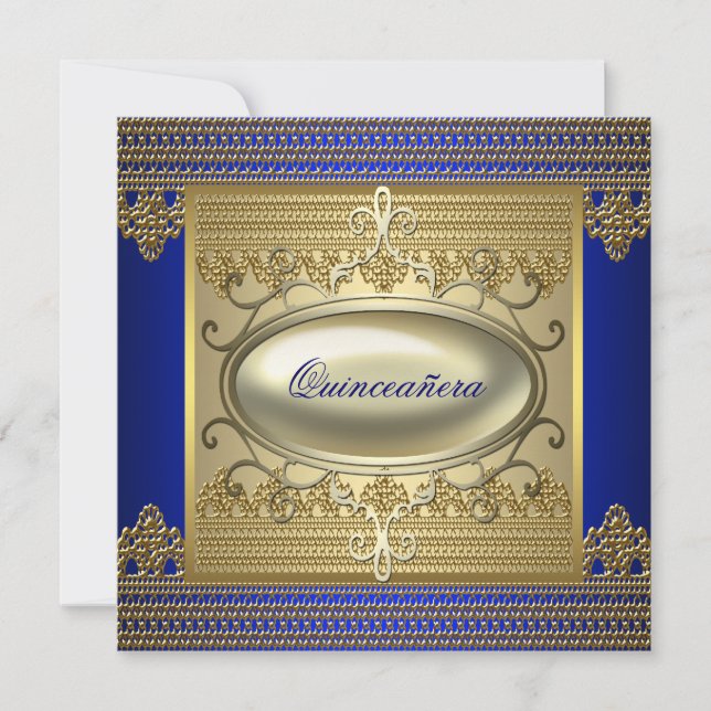 Invitation Royal Blue Or Quinceanera (Devant)