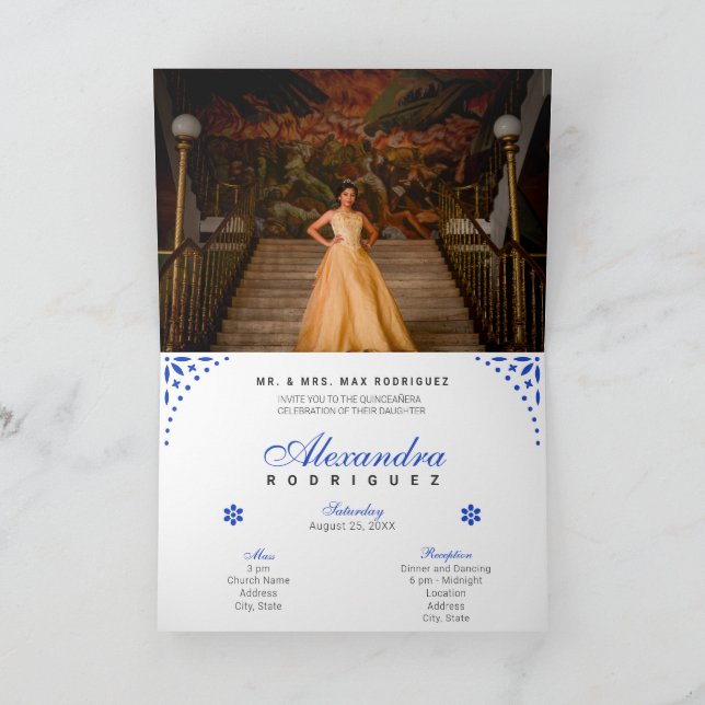 Invitation Royal Blue Papado Picado Mis Quince Años (Intérieur)