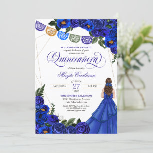 Invitation Royal Blue Papel Picado Quinceañera 15e anniversai