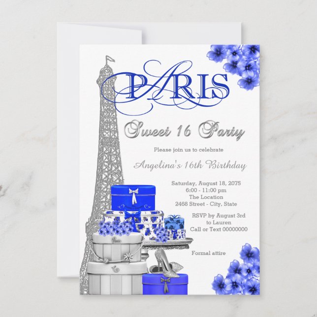Invitation Royal Blue Paris Sweet 16 Party (Devant)