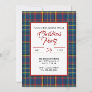 Invitation Royal Blue Plaid Design, rouge, rayures turquoise