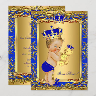 Invitation Royal Blue Prince Baby shower de la couronne Blond