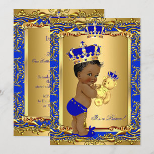 Invitation Royal Blue Prince Baby shower de la Couronne Ours 