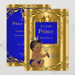 Invitation Royal Blue Prince Baby shower Gold Crown