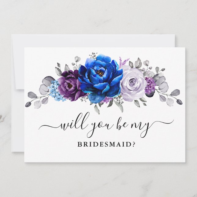 Invitation Royal Blue Purple Lilac Serez-vous ma servante d'a (Devant)
