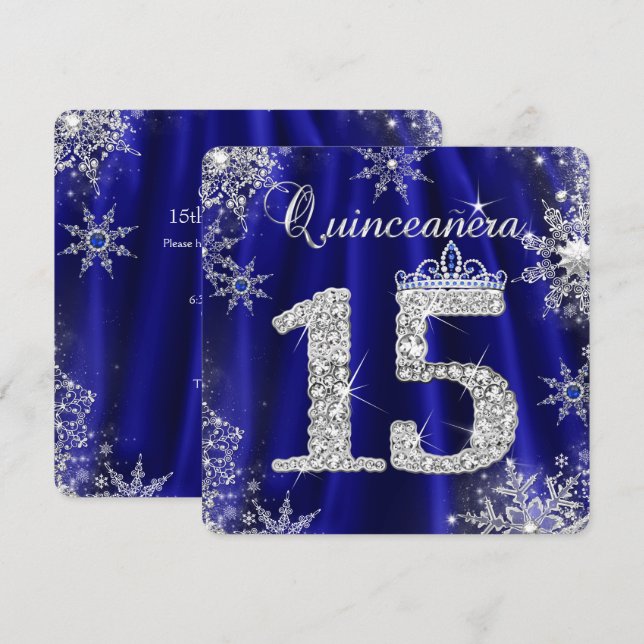 Invitation Royal Blue Quinceanera 15e Elite Elégant Anniversa (Devant / Derrière)