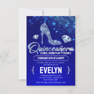 Invitation Royal Blue Quinceanera Étincelles Diamant Annivers