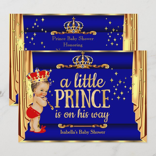 Invitation Royal Blue Red Drapes Prince Baby shower (Devant / Derrière)