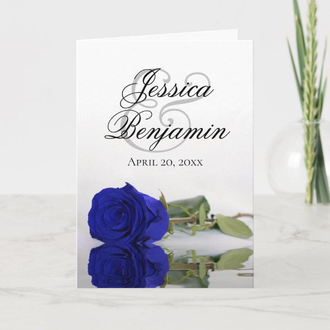 Invitation Royal Blue Rose Élégant Mariage photo romantique (Devant)