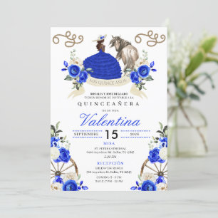 Invitation Royal Blue Roses Western Fiesta Quinceañera