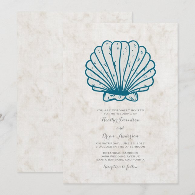 Invitation Royal Blue Rustic Seashell Mariage (Devant / Derrière)