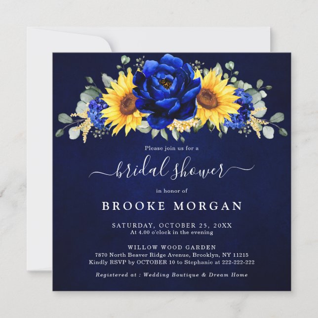 Invitation Royal Blue Rustic Tournesol Fête des mariées moder (Devant)