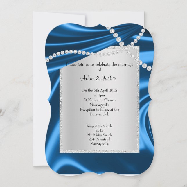 INVITATION ROYAL BLUE SATIN, DIAMOND ÉLÉGANT MARIAGE CLASSÉ (Devant)