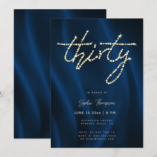 Invitation Royal Blue Satin Rhinestones Élégant 30e anniversa