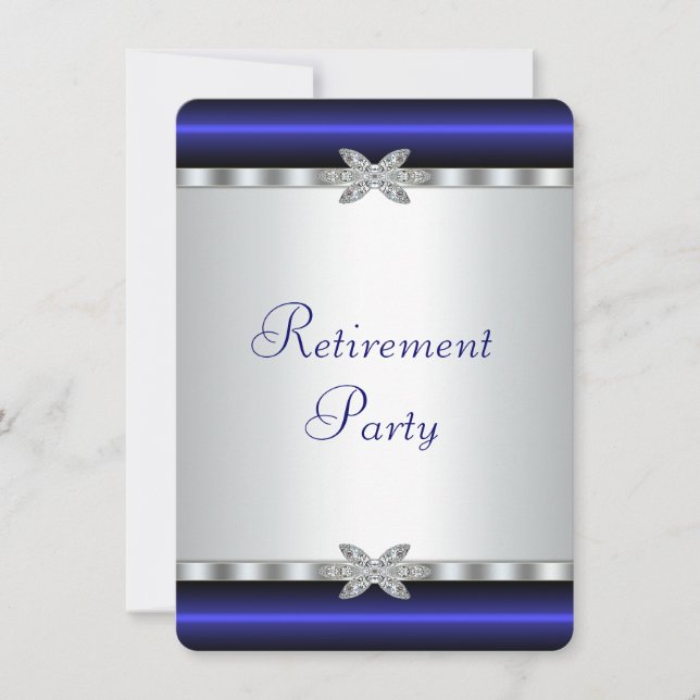 Invitation Royal Blue Silver Diamond Femme Parti de retraite (Devant)