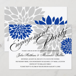 Invitation Royal Blue Silver Floral Bural