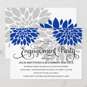 Invitation Royal Blue Silver Floral Bural