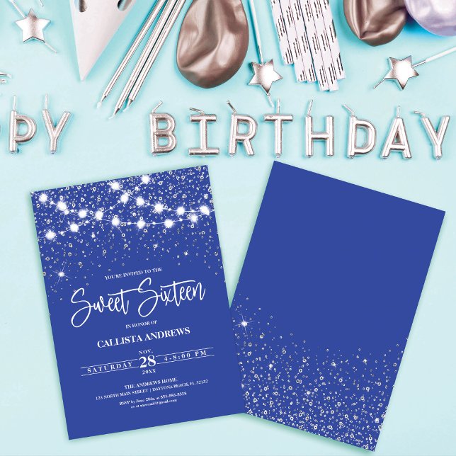 Invitation Royal Blue Silver Parties scintillant étincelles l (Créateur téléchargé)