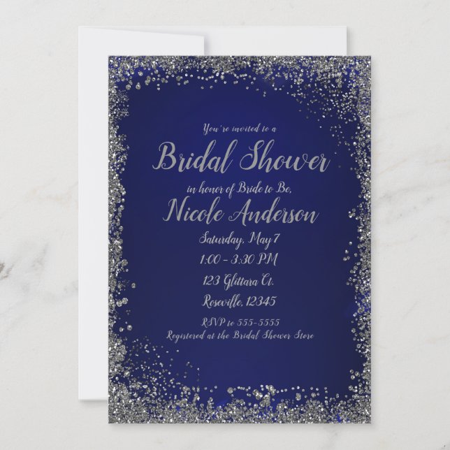 Invitation Royal Blue & Silver Parties scintillant Fête des m (Devant)