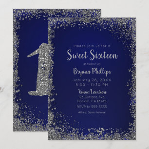 Invitation Royal Blue & Silver Parties scintillant Glam Sweet