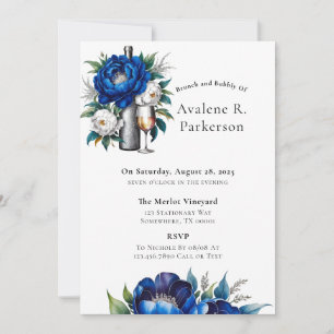 Invitation Royal Blue Silver Parties scintillant Peony Brunch