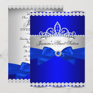 Invitation Royal Blue & Silver Sweet 16 fête d'anniversaire